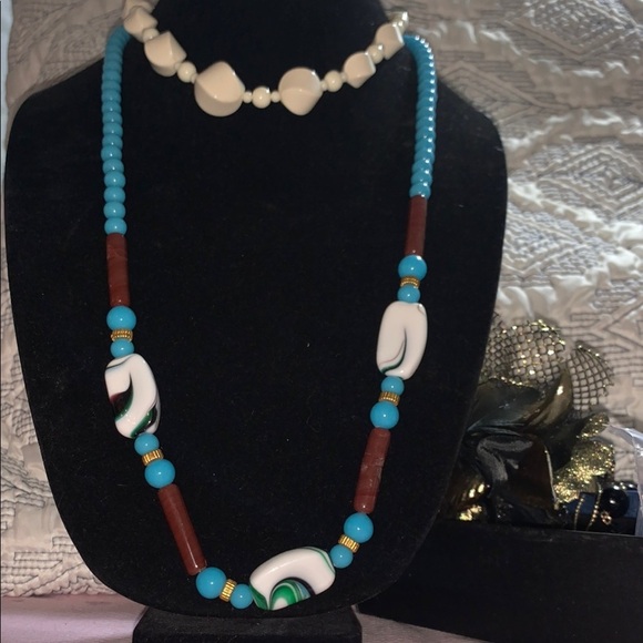 Blue and Gold Necklace with Turquoise Beads and Decorative Elements - Picture 11 of 11